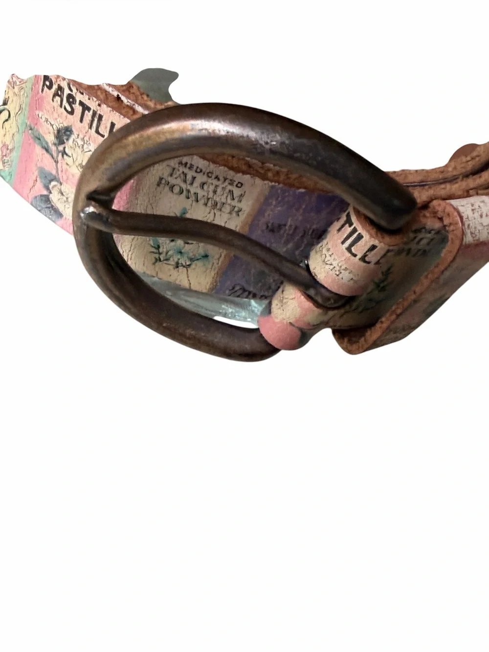 Fossil Ladies Leather Casual Belt with Retro Floral Advert Motif, Medium 35”-37” - Picture 3 of 11
